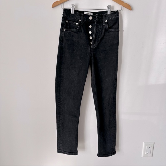 Sz 24 Aritzia AGOLDE Riley High Waisted Straight Leg Jeans in Black, 25” inseam - Picture 1 of 8